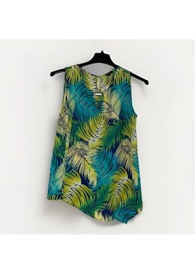 Sami & Jo Leaf Print Sleeveless Top in Blue and Green